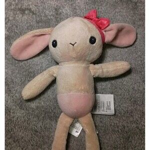 H&M Small Bunny Rabbit Plush Cream Lovey Soft Baby Toy 9” Bow Shoes Ears HTF